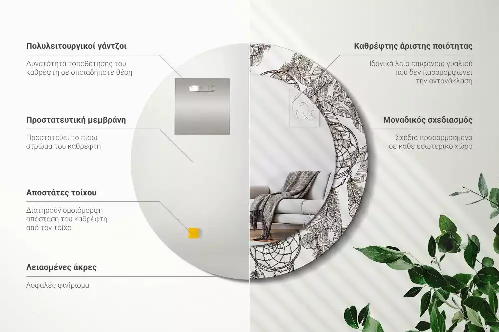 Lustro z drukowaną ramką z motywem łapacza snów