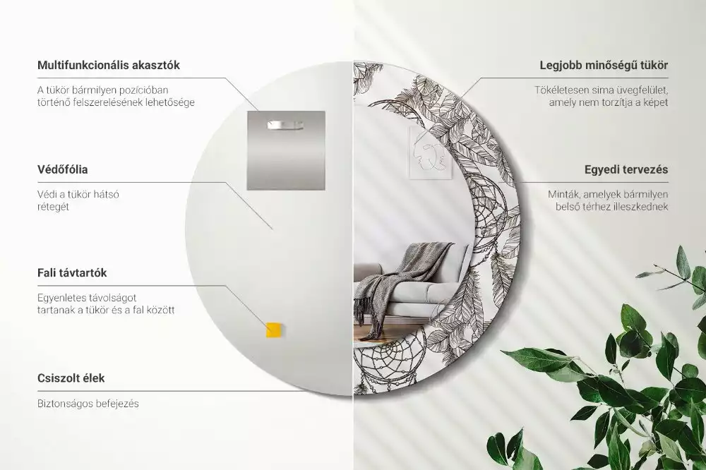 Lustro z drukowaną ramką z motywem łapacza snów