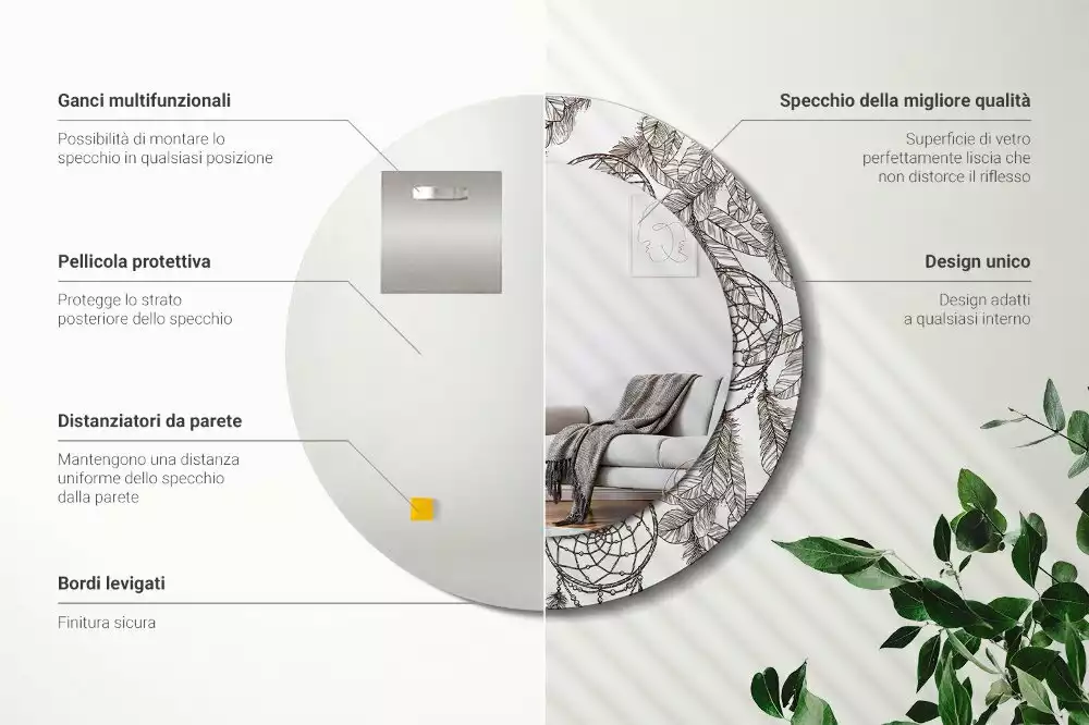 Lustro z drukowaną ramką z motywem łapacza snów