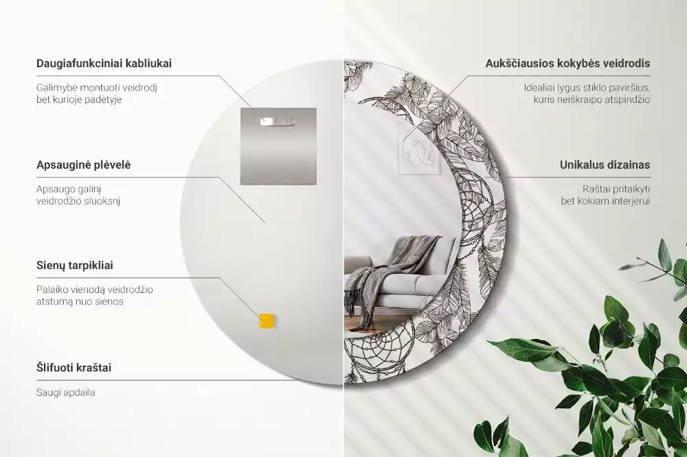 Lustro z drukowaną ramką z motywem łapacza snów