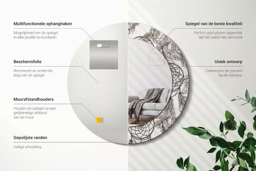 Lustro z drukowaną ramką z motywem łapacza snów