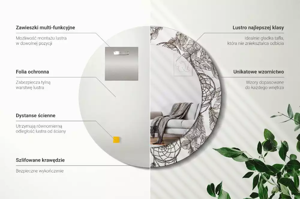 Lustro z drukowaną ramką z motywem łapacza snów