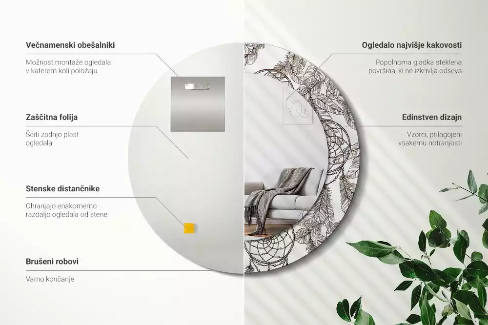 Lustro z drukowaną ramką z motywem łapacza snów