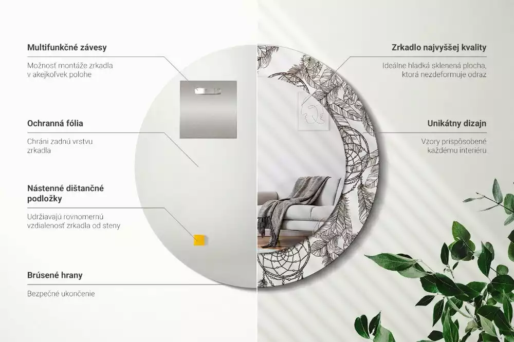 Lustro z drukowaną ramką z motywem łapacza snów