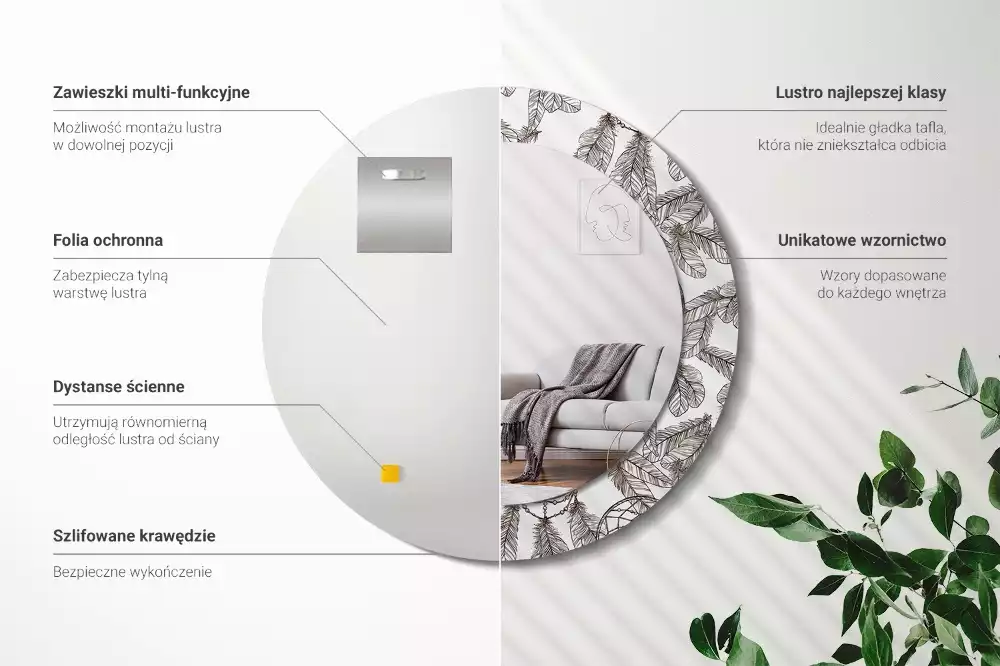 Lustro z drukowaną ramką z motywem łapacza snów