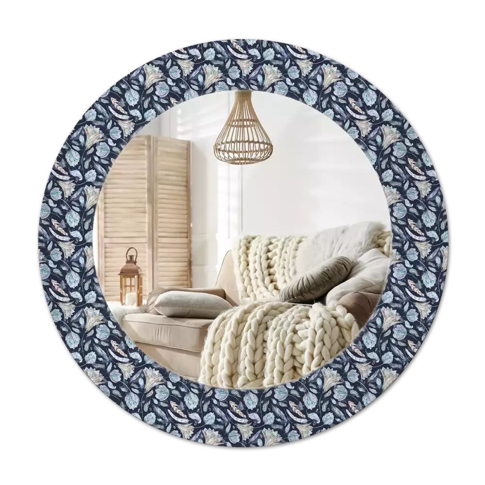 Lustro z okrągłą ramką z nadrukiem w stylu boho