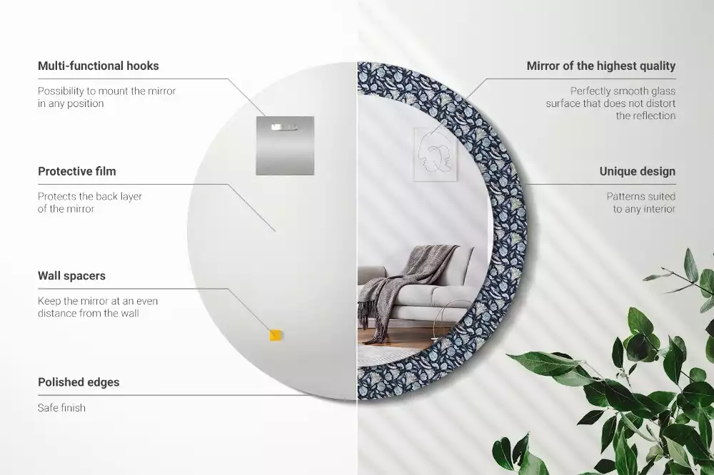 Lustro z okrągłą ramką z nadrukiem w stylu boho