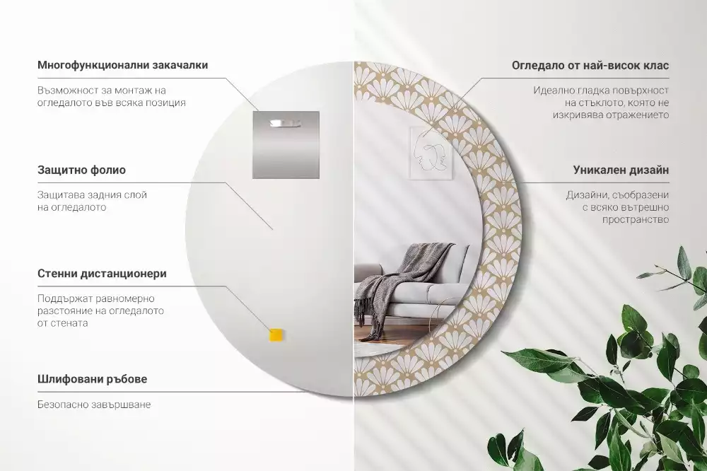 Lustro ścienne dekoracyjne z motywem orientalnego kwiatu