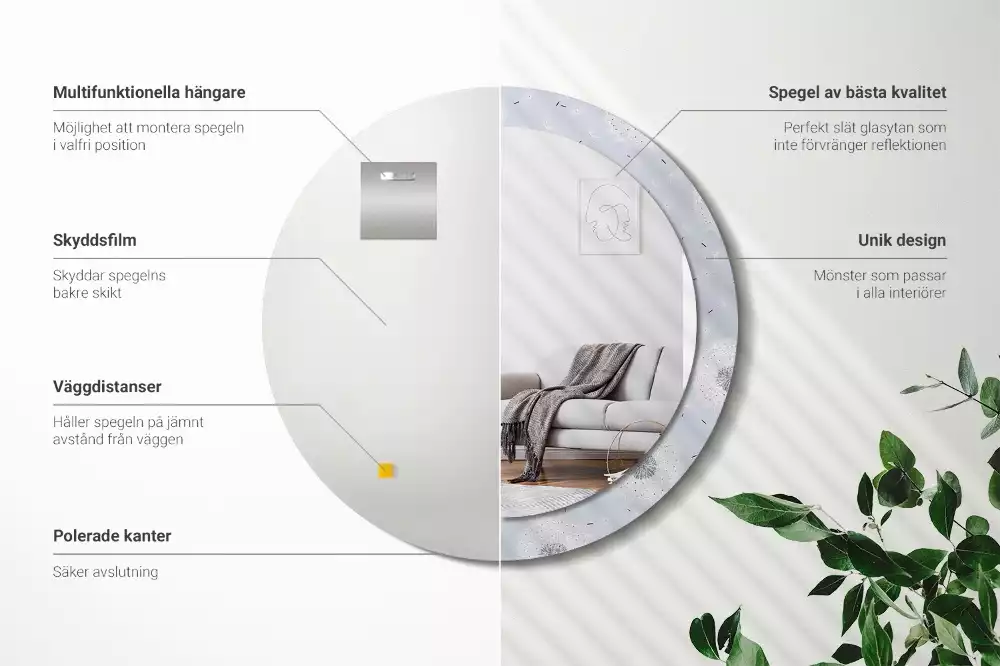 Lustro z dekoracyjną ramką z nadrukiem w motyw dmuchawców, w wersji okrągłej