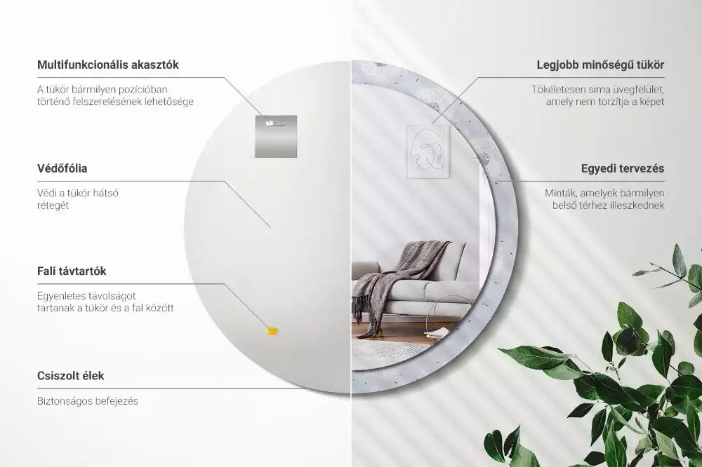 Lustro z dekoracyjną ramką z nadrukiem w motyw dmuchawców, w wersji okrągłej