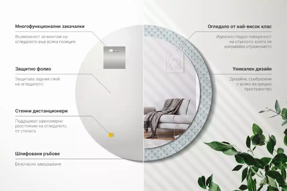 Lustro ścienne dekoracyjne w stylu retro z okrągłą ramą i wzorem vintage