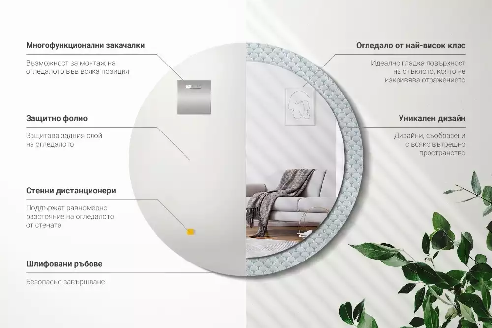 Lustro ścienne dekoracyjne w stylu retro z okrągłą ramą i wzorem vintage