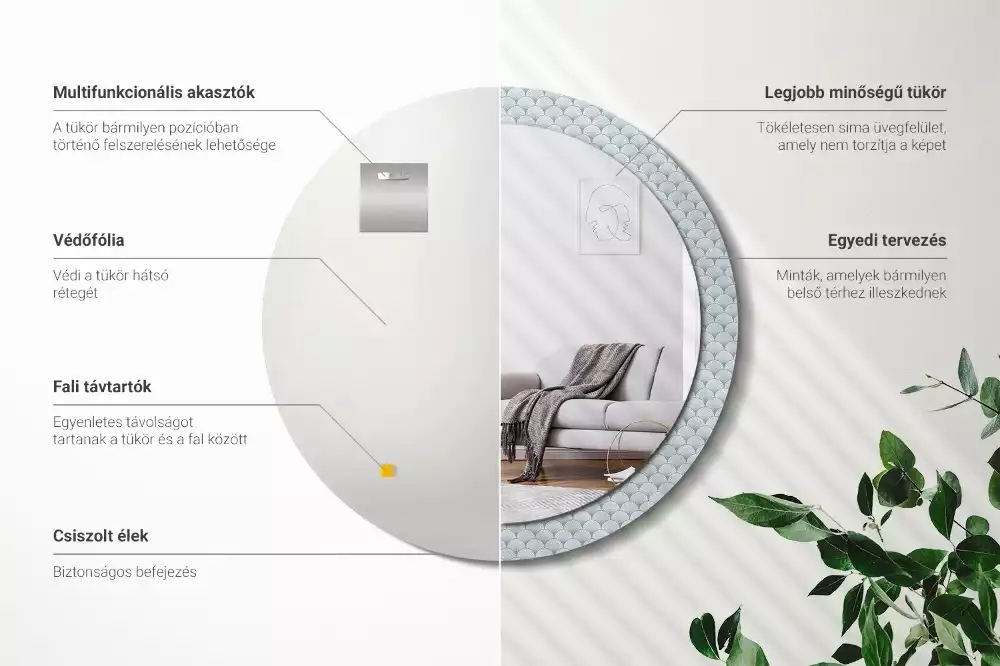 Lustro ścienne dekoracyjne w stylu retro z okrągłą ramą i wzorem vintage