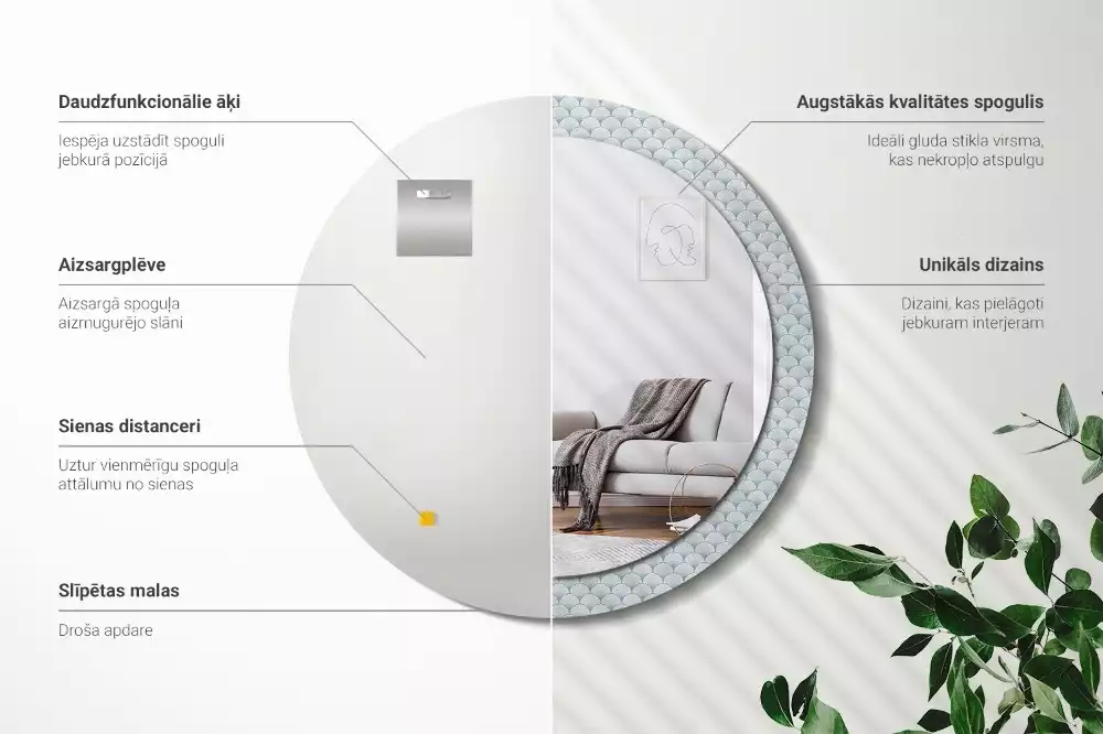 Lustro ścienne dekoracyjne w stylu retro z okrągłą ramą i wzorem vintage