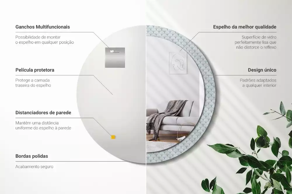 Lustro ścienne dekoracyjne w stylu retro z okrągłą ramą i wzorem vintage