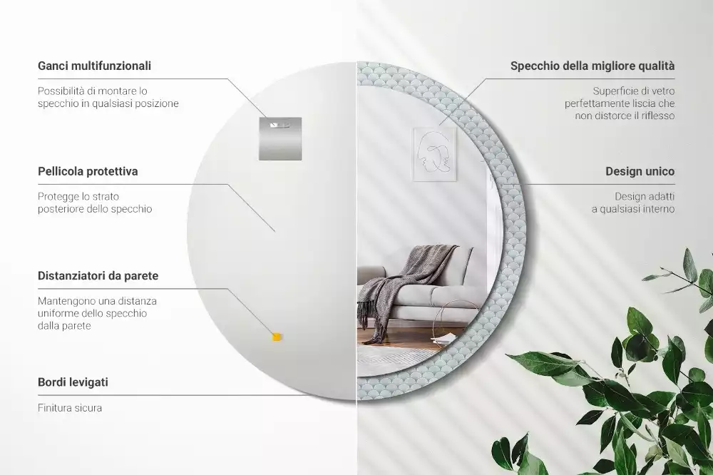 Lustro ścienne dekoracyjne w stylu retro z okrągłą ramą i wzorem vintage