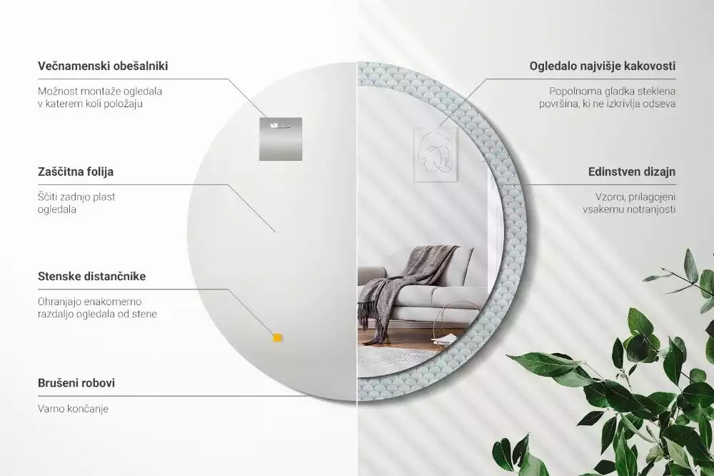 Lustro ścienne dekoracyjne w stylu retro z okrągłą ramą i wzorem vintage