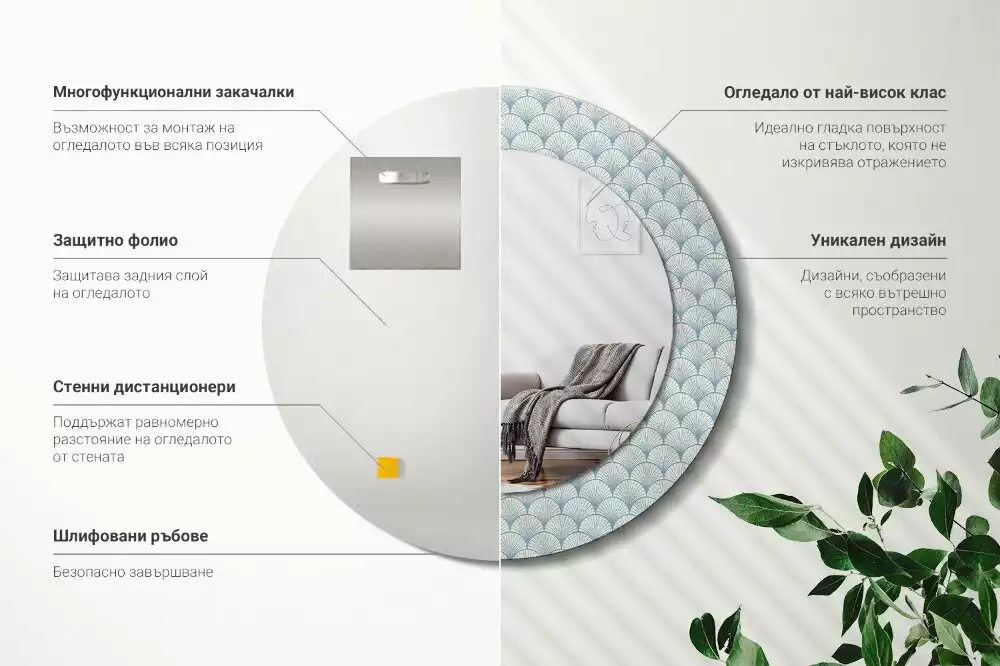 Lustro ścienne dekoracyjne w stylu retro z okrągłą ramą i wzorem vintage