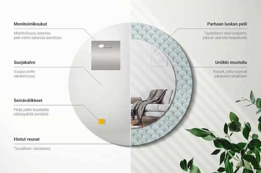 Lustro ścienne dekoracyjne w stylu retro z okrągłą ramą i wzorem vintage