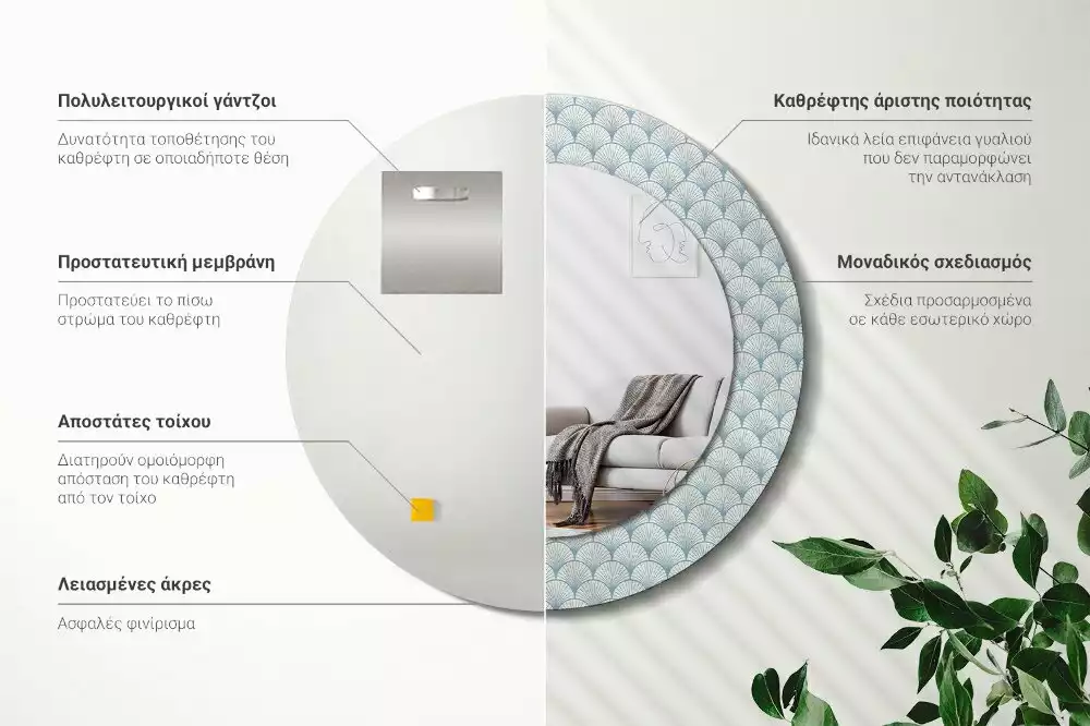 Lustro ścienne dekoracyjne w stylu retro z okrągłą ramą i wzorem vintage