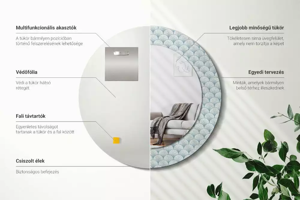 Lustro ścienne dekoracyjne w stylu retro z okrągłą ramą i wzorem vintage