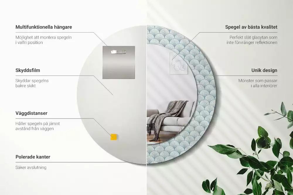 Lustro ścienne dekoracyjne w stylu retro z okrągłą ramą i wzorem vintage