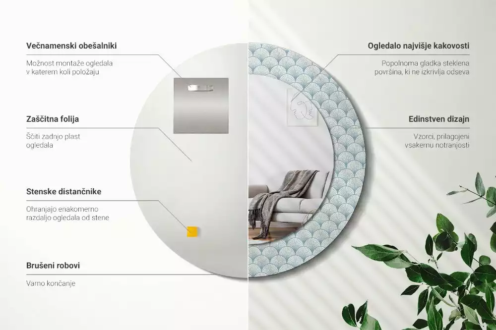 Lustro ścienne dekoracyjne w stylu retro z okrągłą ramą i wzorem vintage