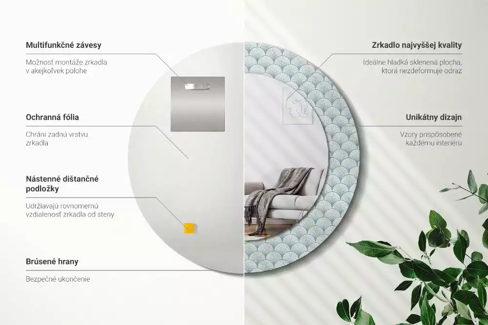 Lustro ścienne dekoracyjne w stylu retro z okrągłą ramą i wzorem vintage