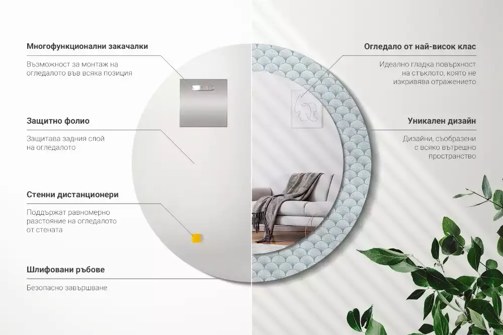 Lustro ścienne dekoracyjne w stylu retro z okrągłą ramą i wzorem vintage