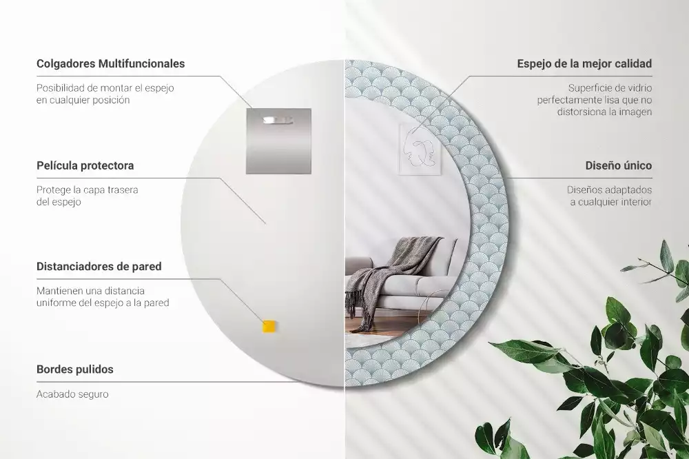 Lustro ścienne dekoracyjne w stylu retro z okrągłą ramą i wzorem vintage