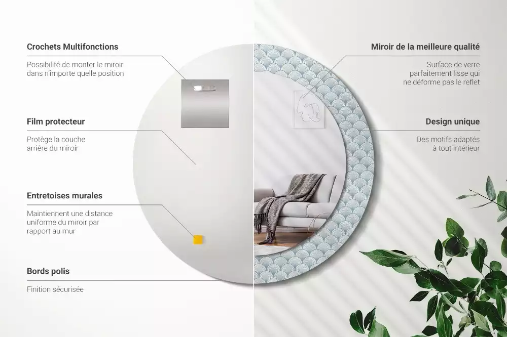 Lustro ścienne dekoracyjne w stylu retro z okrągłą ramą i wzorem vintage