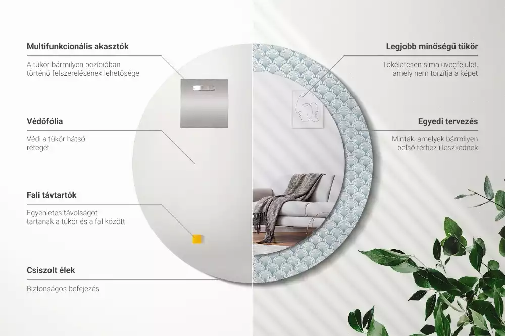 Lustro ścienne dekoracyjne w stylu retro z okrągłą ramą i wzorem vintage