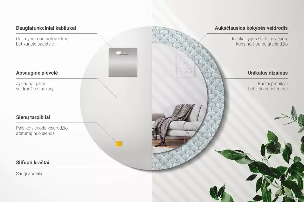 Lustro ścienne dekoracyjne w stylu retro z okrągłą ramą i wzorem vintage