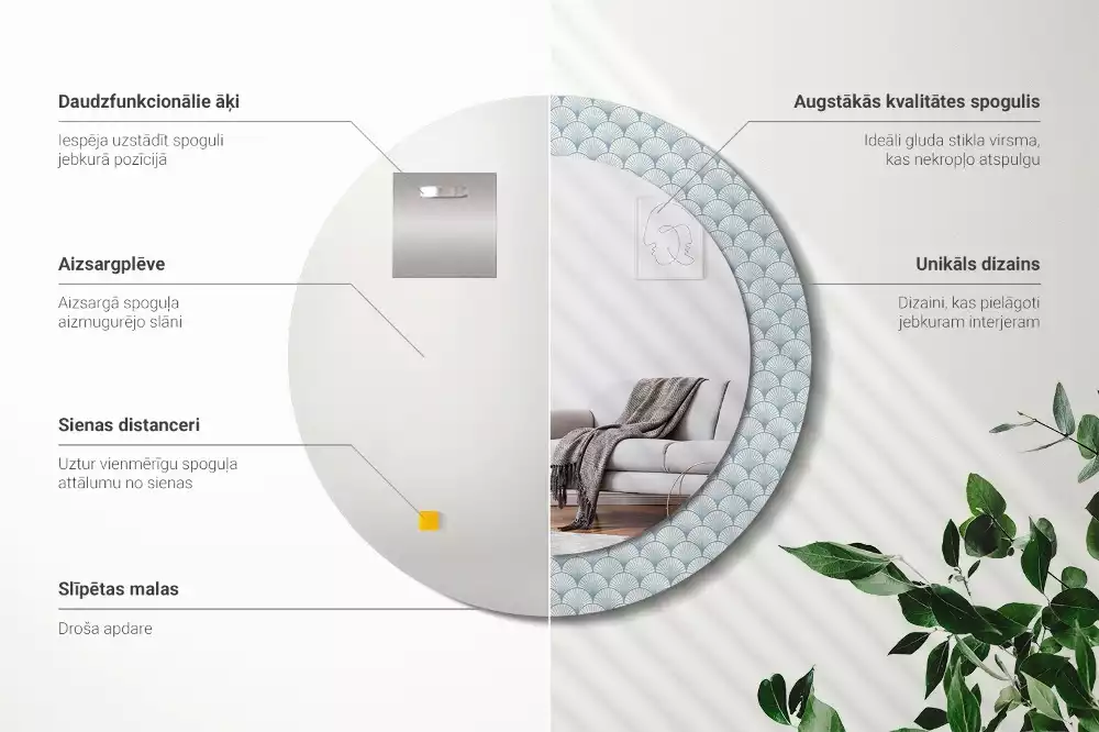 Lustro ścienne dekoracyjne w stylu retro z okrągłą ramą i wzorem vintage