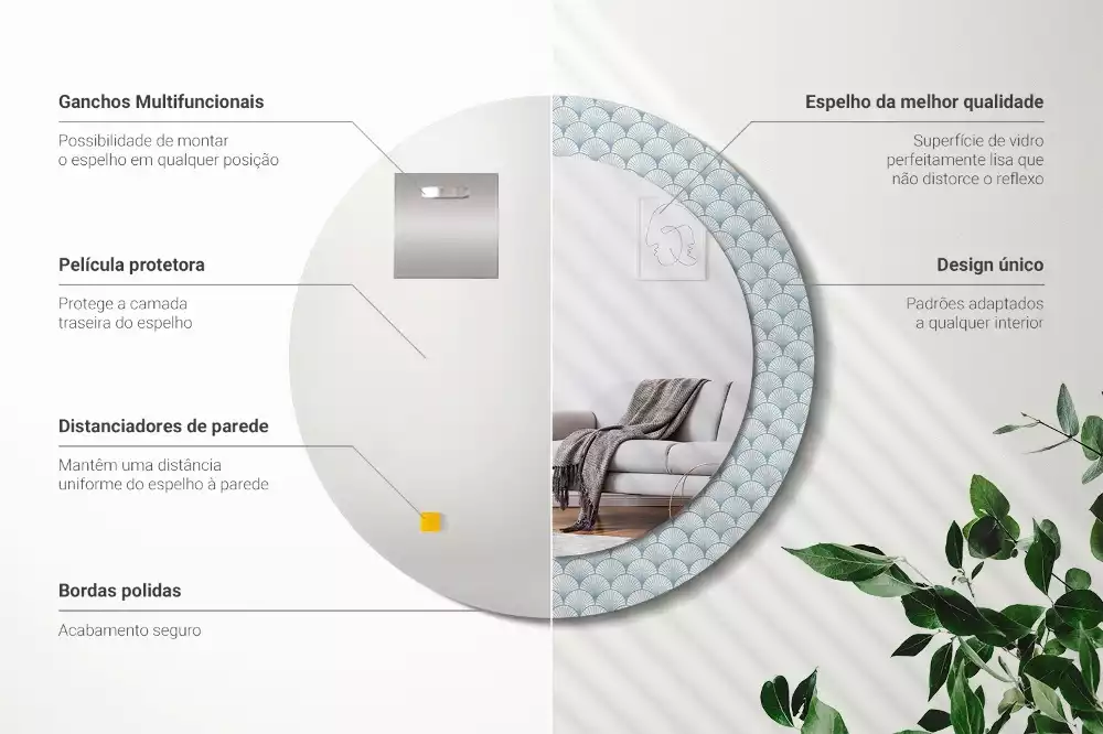 Lustro ścienne dekoracyjne w stylu retro z okrągłą ramą i wzorem vintage