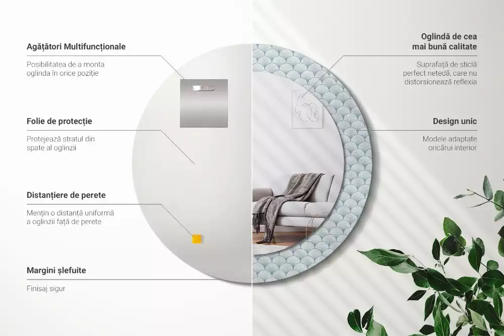 Lustro ścienne dekoracyjne w stylu retro z okrągłą ramą i wzorem vintage