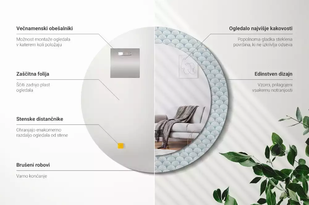 Lustro ścienne dekoracyjne w stylu retro z okrągłą ramą i wzorem vintage