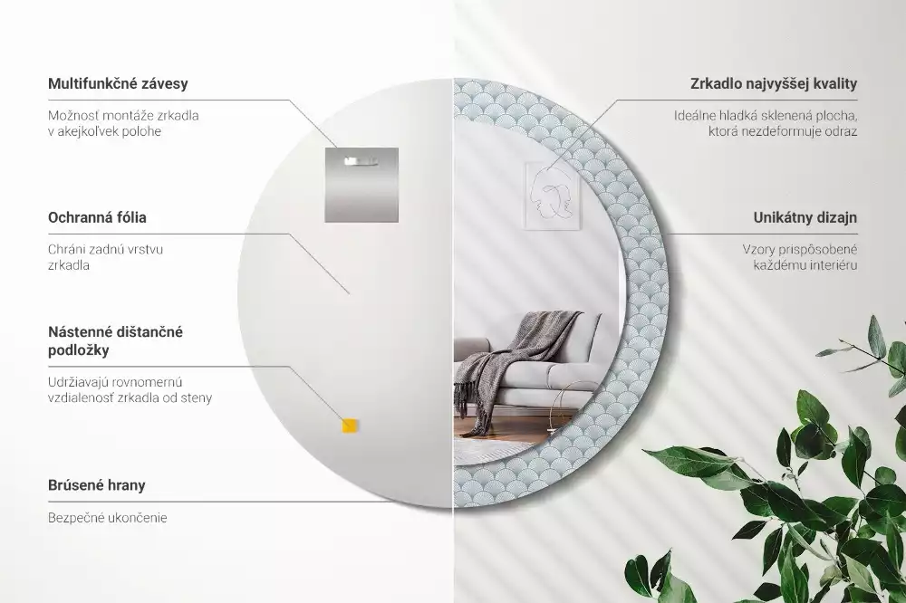 Lustro ścienne dekoracyjne w stylu retro z okrągłą ramą i wzorem vintage