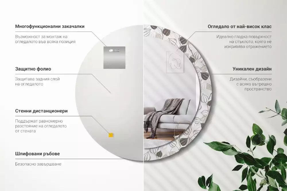 Lustro z ramą z nadrukiem w motywem abstrakcyjnych kwiatów, w formie okrągłej