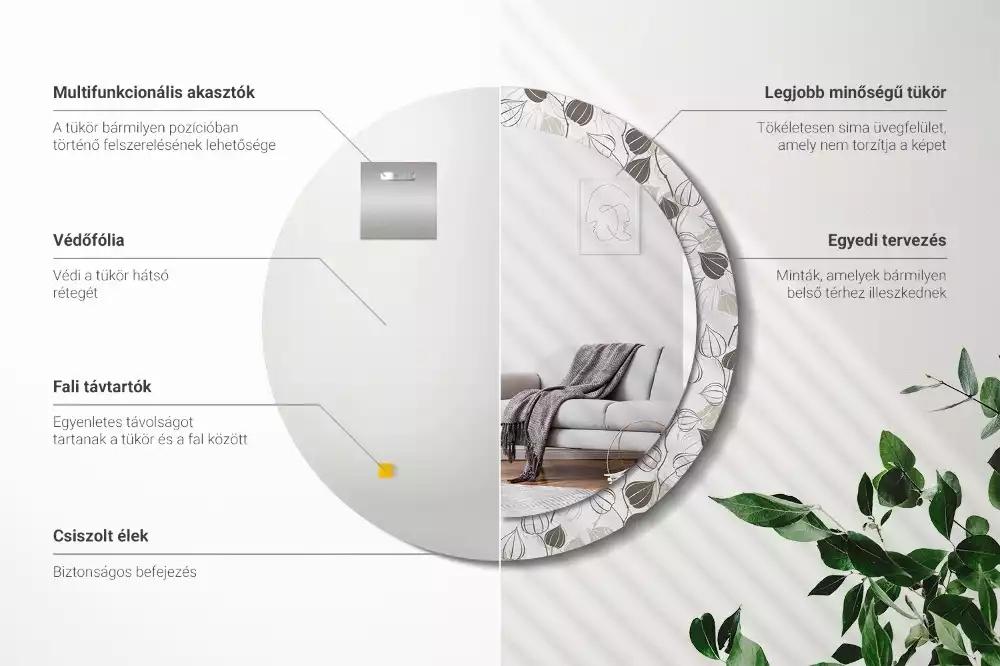 Lustro z ramą z nadrukiem w motywem abstrakcyjnych kwiatów, w formie okrągłej