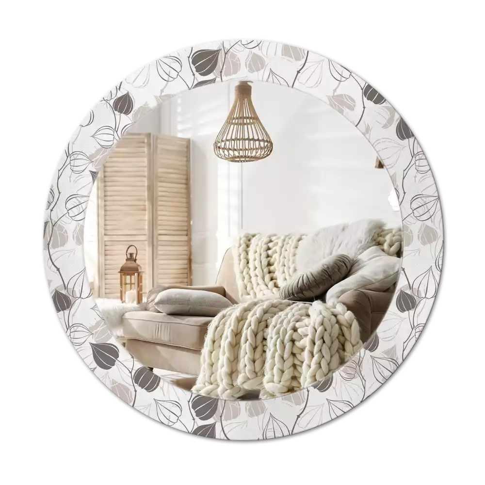 Lustro z ramą z nadrukiem w motywem abstrakcyjnych kwiatów, w formie okrągłej