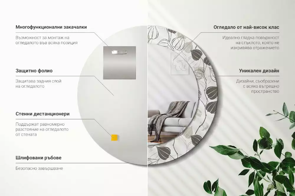 Lustro z ramą z nadrukiem w motywem abstrakcyjnych kwiatów, w formie okrągłej