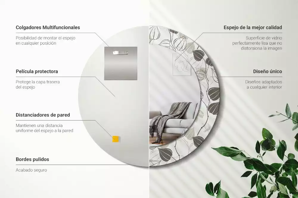 Lustro z ramą z nadrukiem w motywem abstrakcyjnych kwiatów, w formie okrągłej