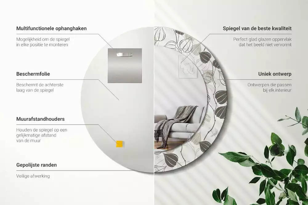 Lustro z ramą z nadrukiem w motywem abstrakcyjnych kwiatów, w formie okrągłej