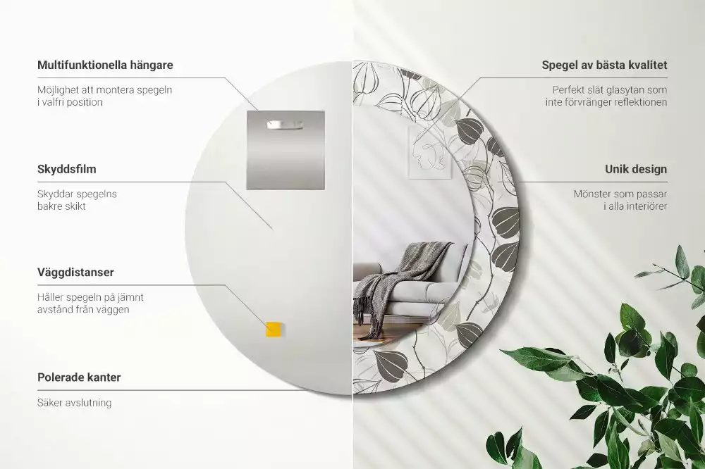 Lustro z ramą z nadrukiem w motywem abstrakcyjnych kwiatów, w formie okrągłej