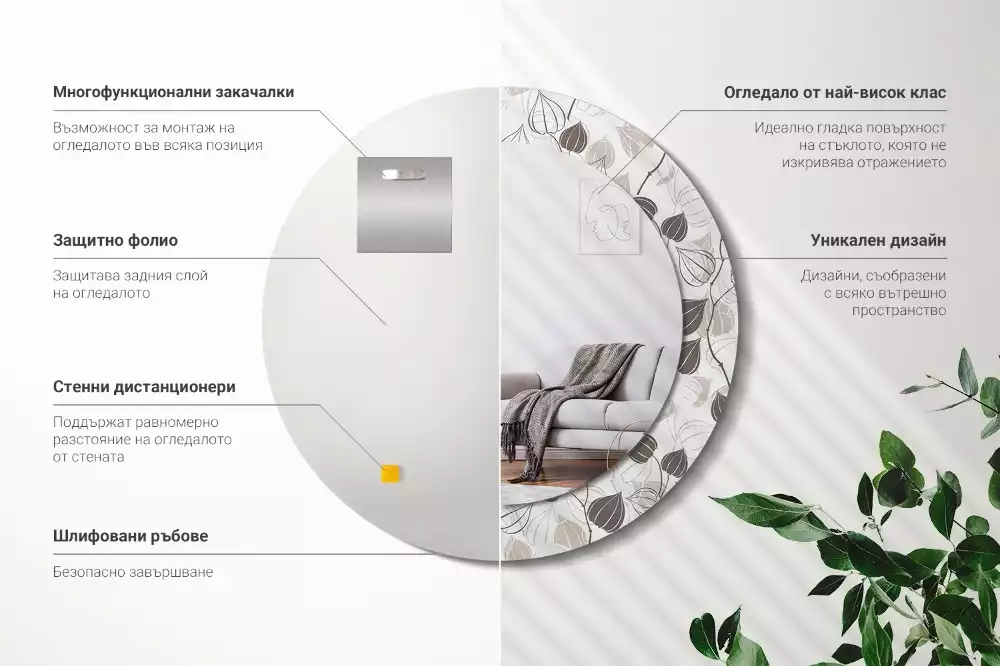 Lustro z ramą z nadrukiem w motywem abstrakcyjnych kwiatów, w formie okrągłej