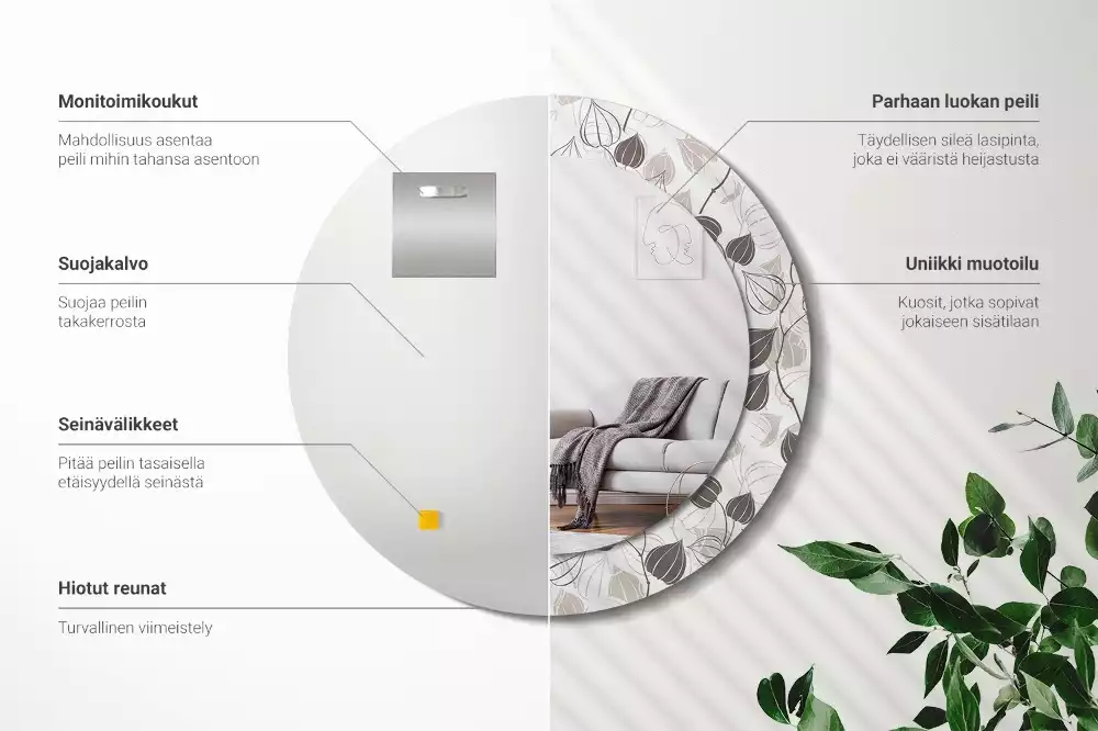 Lustro z ramą z nadrukiem w motywem abstrakcyjnych kwiatów, w formie okrągłej