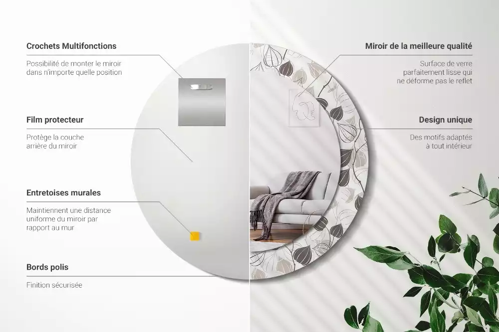 Lustro z ramą z nadrukiem w motywem abstrakcyjnych kwiatów, w formie okrągłej