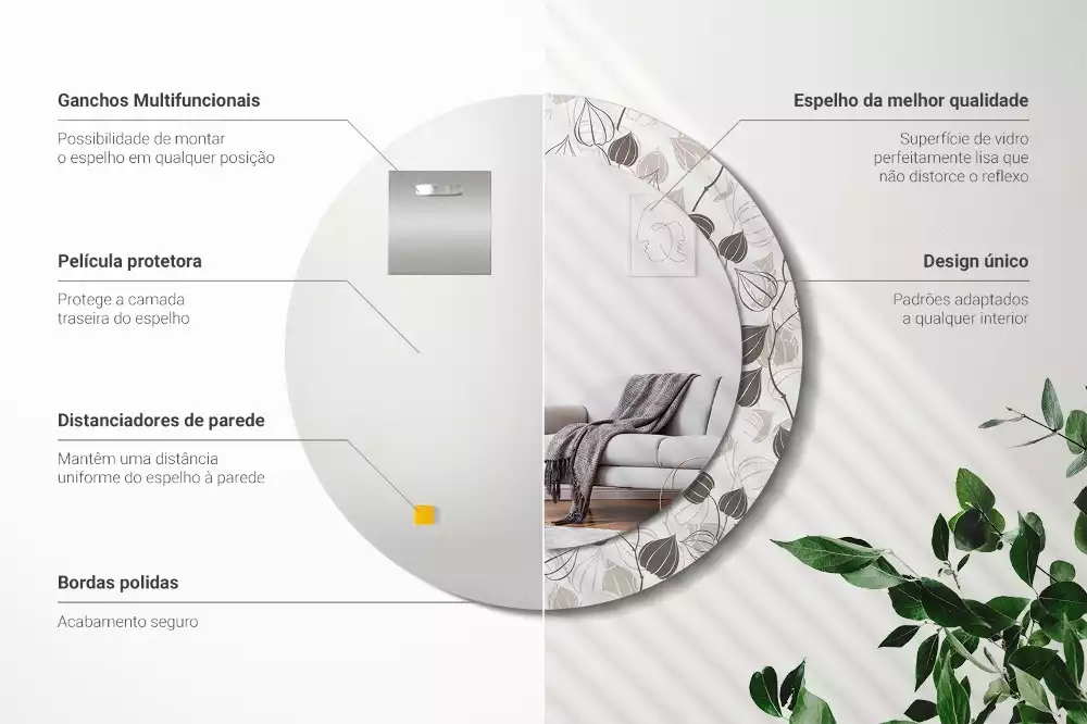 Lustro z ramą z nadrukiem w motywem abstrakcyjnych kwiatów, w formie okrągłej