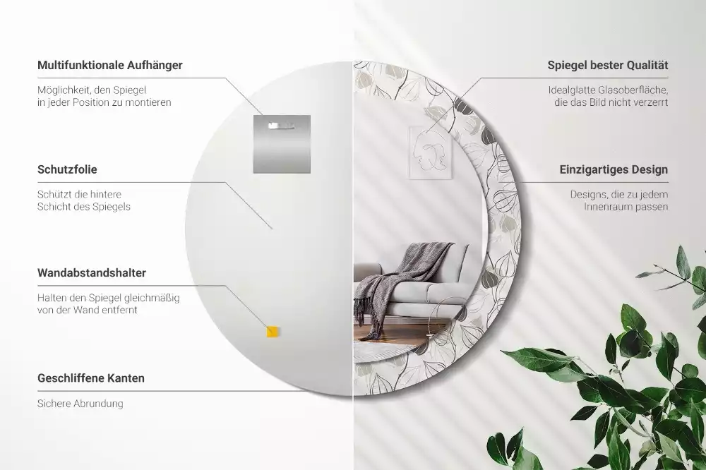 Lustro z ramą z nadrukiem w motywem abstrakcyjnych kwiatów, w formie okrągłej